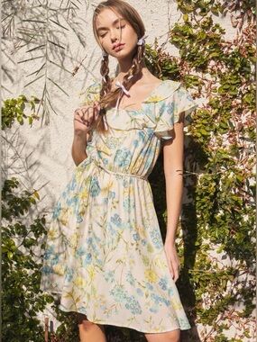 RIVIR Printed Floral Ruffle Mini Dress